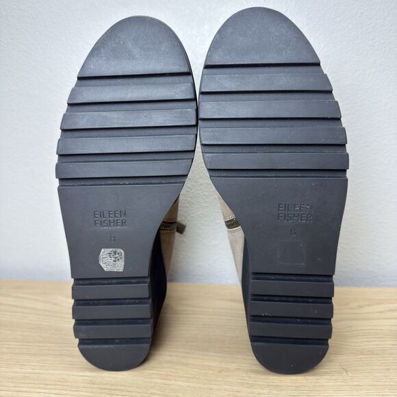 Eileen Fisher Platform Suede Wedge Boots Bootie Womens 8 Side Zip Strap Brown - Picture 8 of 8